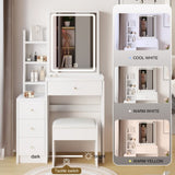 Small Size Left Bedside Cabinet Vanity Table Cushioned Stool, Extra Large Touch Control Sliding W936P172483