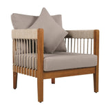 Acacia Wood Outdoor Club Chair with Handwoven Rope Accents & Curved Backrest - Water-Resistant Boho N767P265743G