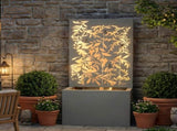 30.71"H Light Gray Metal Leaf Cutout Outdoor Water Wall Fountain with LED Lights, Modern Waterfall N765P355061G