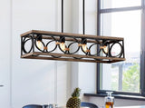 4-Light Farmhouse Rectangle Pendant Light,31.6" Nature Wood Texture Vintage Rustic W3596P469841