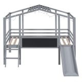 Twin Size Loft Bed with Ladder and Slide, House Bed with Blackboard and Light Strip on the Roof, WF324323AAE