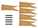 Set of 5 X156WTL Twin Tiger Rock Bucket Teeth with P156 Roll Pins Alloy Steel Fits for Skid Steer, 35563173