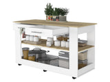 Rockaway 2-Drawer 2-Shelf Kitchen Island White and Light Oak B06280059