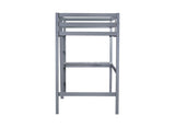 Twin High Loft Bed, Rubber Wood Loft Bed with Safety Guardrail, built-in desk, ladder,Grey W504P206978
