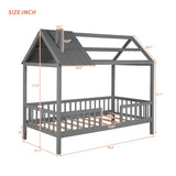 Twin Size Wood House Bed with Fence, Gray WF289640AAE