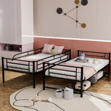 Twin Over Twin Metal Bunk Bed with Shelf and Guardrails, Black MF305475AAB