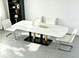Modern Luxury Dining Table,51" Rectangular Tempered Glass Top with Marble Pattern Print,Gold W5123P515100