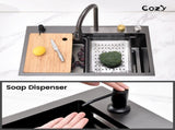 Waterfall Kitchen Sink, Stainless Steel Single Bowl in Black, Multifunctional Workstation with 33860587