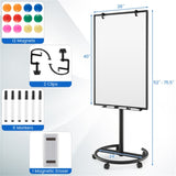 Magnetic Whiteboard,Height-Adjustable Mobile Whiteboard with Round Stand Paper Clips 84331171