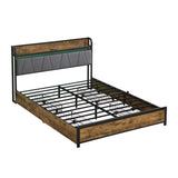 Full Size Bed Frame, Storage Headboard with Charging Station and 4 Storage Drawers,LED Lights , W311P187977
