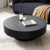 ZNTS BLACK MDF coffee table 39.37inch Modern Handcraft Drum Coffee Table Round Wood Coffee Table for W876P188695