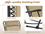 Outdoor Rocking Lounge Chair with Headrest Pillow, Beige 59117429