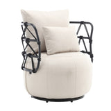 ZNTS COOLMORE Upholstered Tufted Living Room Chair Textured Linen Fabric Accent Chair with Metal Stand W1588P147869