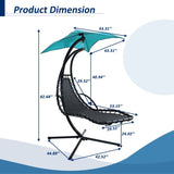 ZNTS 53.15 in. Outdoor Teal Hanging Curved Lounge Chair Steel Hammocks Chaise Swing with Built-In Pillow 35341887