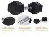 30LB HDRS Rubber Coated Solid Cast Iron Dumbbell with Contoured Chrome Handle, Hexagon 71566476