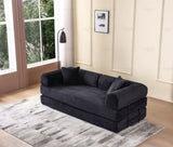 Convertible Sleeper Sofa Bed with Cylindrical Pillow - Corduroy Folding Mattress Couch with W3199P277913