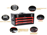 20'' Portable 3-Drawer Steel Toolbox, 4 Layers of Tools with Metal Latches, with Top Storage Tray W110255889