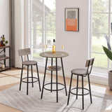 Round bar stool set with shelf, upholstered stool with backrest Grey, 23.62'' W x 23.62'' D x W1162101846