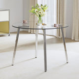 ZNTS Modern minimalist style circular transparent tempered glass table, tempered glass tabletop, silver W1151138074