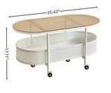 Movable oval metal glass coffee table with storage W347P181709