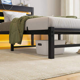 Twin Size Bed Frame Heavy Duty Platform Bed Frame with Headboard, USB Charging Station, LED Bed, No W840P209905