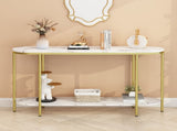 2-Tier Oval Console Table, White Faux Marble Top with Gold Metal Frame, Modern 81910274