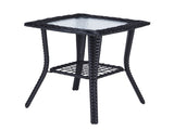 Outdoor Wicker Side Table, Rattan End Table with Glass Top, Patio Coffee Bistro Table for Indoor 93086851