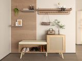 2-in-1 Shoe Storage Bench, PP Rattan Shoe Cabinet with 2 Adjustable Shelves and Removable Seat W808P212813