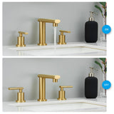 ZNTS Brushed Gold 3-Hole Low-Arch 8 Inch Widespread Bathroom Faucet, Vanity Sink Faucet with Metal Pop Up 63313083