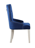 Blue Velvet Chair 1pc Button Tufted Nailhead Trim Platinum Finish Wooden Legs Luxury Dining Room B2741P330118