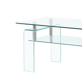 Rectangle Clear Glass Table, Modern Glass Table for Living Room, 2-Tier Storage Center W1718P153989