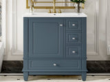 24" Bathroom Vanity with Sink Drawers, Gray Blue Freestanding Vanity Cabinet with Ceramic Top 93166940