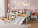 Twin Size Low Loft Bed for Kids with Slide, Movable Bookshelf Storage, Guardrails, Low Loft Bed W2593P437109
