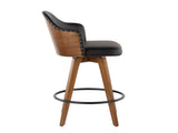 Mid-Century Counter Stool in Walnut and Black Faux Leather B202P222357