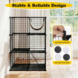 3-Tier Black Cat Cage - 74x74x107.5cm, PPMetal, DIY Assembly, Hammock & Ladders, for 1-3 Cats/Small 54057876