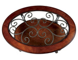 ZNTS Traditional Style Brown Cherry 1pc COFFEE TABLE Open Bottom Shelf Ornate Design Glass Top Living B011P203063