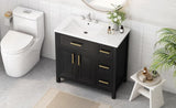 36" Bathroom Vanity with Sink Top, Bathroom Vanity Cabinet with Two Doors and Three Drawers, Solid N725P198316B