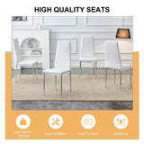 ZNTS Grid armless high backrest dining chair, 6-piece set of white chairs and plated silver legs, office W1151107276