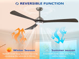 62" 3PCS Solid Wood Blades Ceiling Fan with Lights Remote Control,Quiet DC Motor 3 Blade Ceiling W3596P460844