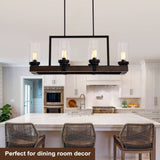 ZNTS Matte Black / Wood Grain Metal Chandelier Fixture, 6 lights Ceiling Pendant light for Living Room, W1592P175987