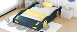 Full Size Race Car-Shaped Platform Bed with Wheels and Storage, Dark BlueYellow WF305760AAC