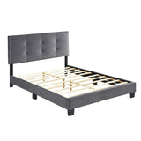1pc Full Platform Bed Dark Gray Velvet Upholstered Adjustable Height Headboard Button Tufted Solid B011P203578