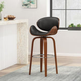 30" Mid-Century Modern Upholstered Swivel Barstool, Midnight Black, Walnut 67493.00PUMDNT