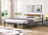 Full Size metal bedframe,Headboard with wood panel decoration,black W311P248422