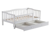 Painted Wooden Children's Bed with Vertical-Slat Railings and 2 Storage Drawers Pine Wood Bedside 20163269