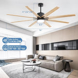 ZNTS 76 Inch Ceiling Fan with Lights Remote Control 8 Solid Wood Blades with 18W Dimmable LED Light W934P150062