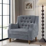 Grey Accent Chair, Living Room Chair, Footrest Chair Set with Vintage Brass Studs, Button Tufted W1170100895