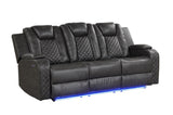 LED & Power Reclining Sofa Made With Faux Leather in Black 659436482487