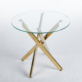 Golden Dining Table with cross metal leg and glass,Modern Space Saving Kitchen Table for Living W234P242550