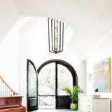 ZNTS 12-Light Lantern Tired Farmhouse Ceiling Hanging Light Black Chandelier Metal Modern Pendant Light W1592P209900